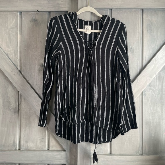 Billabong Women’s Swim cover lightweight pullover black white stripe beach hood - Picture 1 of 5